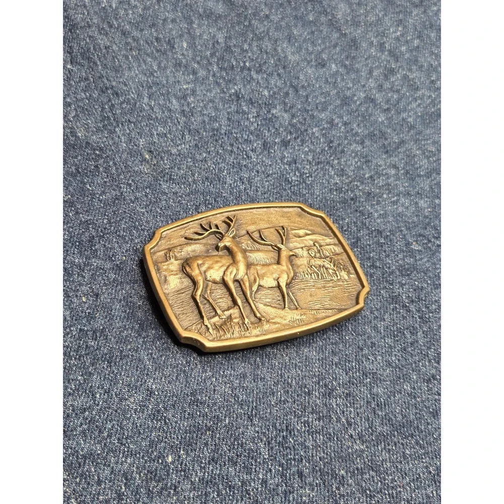 Vintage 1978 Solid Brass BTS Deer Bucks Belt Buckle